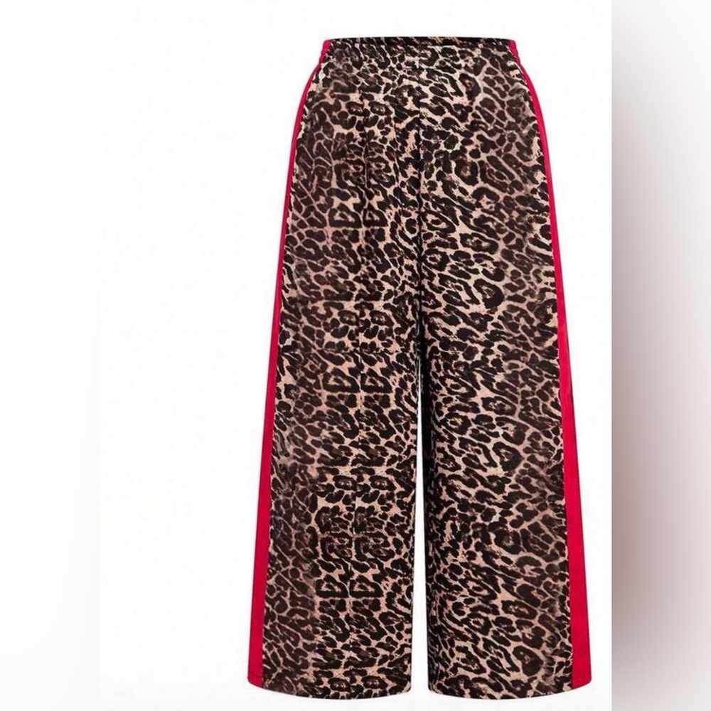 Leopard Print Maxi Skirt with Red Trim